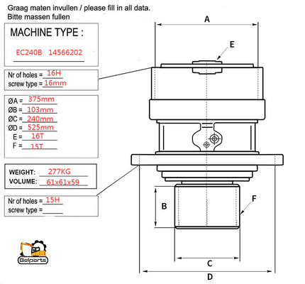 Caixa de engrenagens hidráulica da redução do balanço da máquina escavadora EC240B 14566202 para