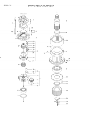 Máquina escavadora Swing Gearbox Reduction R380LC-9Shipping e manipulação de R430LC-9Shipping e manipulação da caixa de engrenagens do balanço 31QA-10141