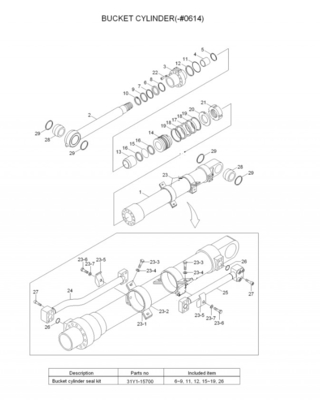 Cilindro hidráulico da escavadeira R210-7 R210LC-7 Conjunto do cilindro da caçamba 31N6-60110