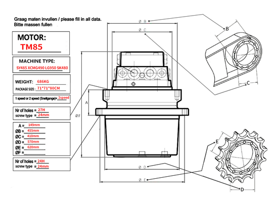 TM85 SY485 XCM490 LG950 SK480 Belparts Excavadora Motor de Viagem Assy Final Drive Assy Para Kobelco Sany