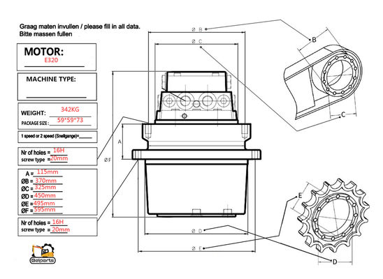 Acessórios de escavadeiras Peças E322C E324D E325C E325D Motor de viagem Assy 199-4521