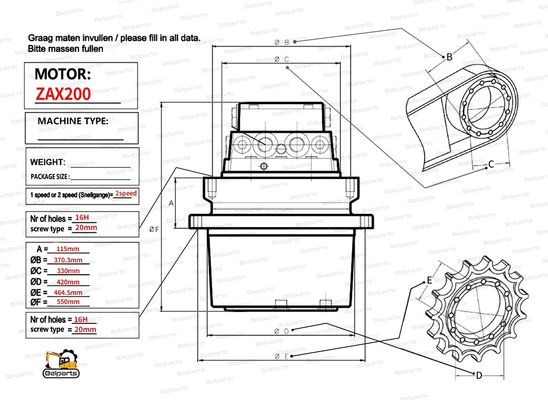 Custo de substituição do conjunto do motor de deslocamento do escavador Hitachi 9168003 9195451 para HMGF36 ZX200 ZX200-6